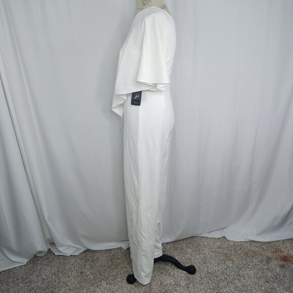 Adrianna Papell Jumpsuit White Asymmetrical One Shoulder NWT - Picture 8 of 16